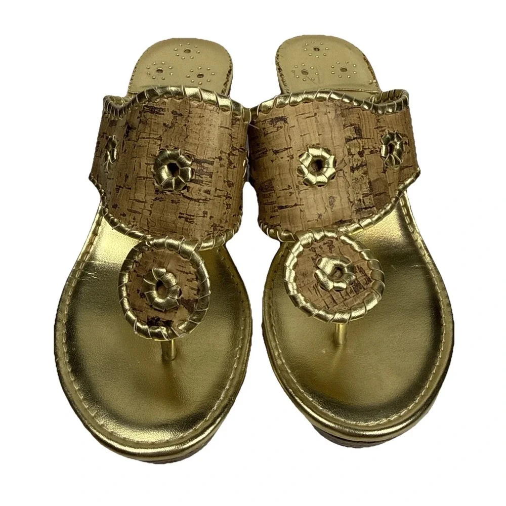 Jeffrey Tyler AugustaGold Metallic High Cork‎ Wedge Sandal Women's 8.5